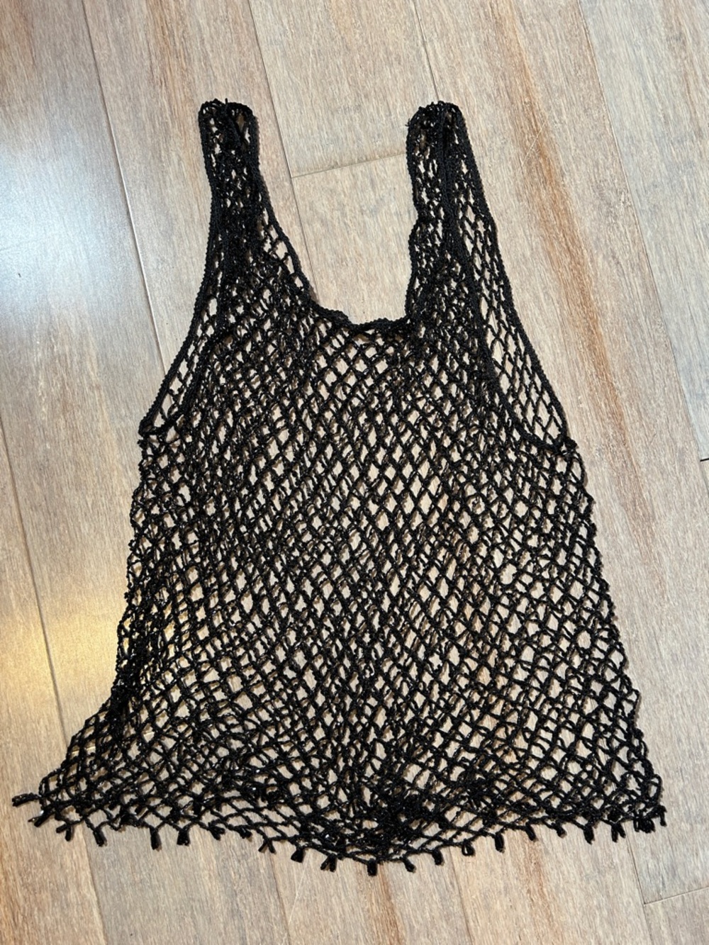 Black Crochet Mesh Tank Top beaded stretchy